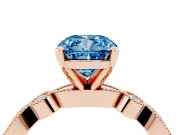 Fancy Blue Cushion Cut Diamond Solitaire Engagement Ring Set in Rose gold with Milgrain Bezel Accent Band
