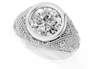 Round Cut Diamond Bezel Ring Set in White gold with Milgrain Accent Band