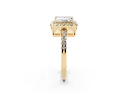 Princess Cut Diamond Pavé Band Halo Engagement Ring Set in Yellow gold with Prong Setting