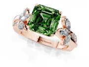 Fancy Green Asscher Cut Diamond Floral Vine Solitaire Engagement Ring Set in Rose gold with Marquise Leaves