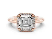 Asscher Cut Halo Engagement Ring Setting | Plain Tapered Band | Rose Gold