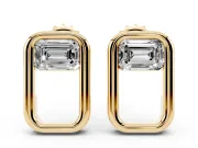 Emerald Cut Lab-Grown Diamond East-West Open Frame Stud Earrings | Polished Frame | Yellow Gold