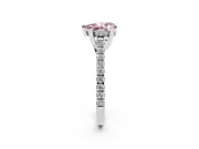 Fancy Pink Pear Cut Diamond Solitaire Ring Set in Silver with Brilliant Pavé Band and Prong Setting
