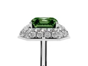 Fancy Green Asscher Cut Diamond Halo Engagement Ring Set in White gold with Solitaire Band and Prong Setting