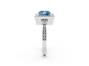 Fancy Blue Princess Cut Diamond Halo Engagement Ring Set in White gold with Milgrain Pavé Band