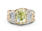 Oval Three Stone Split Shank Engagement Ring Setting for a Fancy Yellow Lab-Grown Diamond | Matching Sides | Yellow Gold