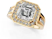 Asscher Cut Vintage Halo Engagement Ring Setting | Channel-Set Split Shank | Yellow Gold