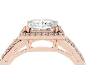 Princess Cut Halo Engagement Ring Setting | Two-Row Pave Split Shank | Rose Gold