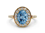 Oval Halo Engagement Ring Setting for a Fancy Blue Lab-Grown Diamond | Polished Halo Rim | Yellow Gold