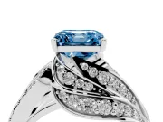 Asscher Cut Bypass Hidden Halo Engagement Ring Setting for a Fancy Blue Lab-Grown Diamond | Graduated Pavé | Platinum