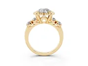 Round Floral Engagement Ring Setting | Petal Frame and Side Stones | Yellow Gold