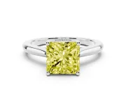 Fancy Yellow Princess Cut Diamond Solitaire Ring Set in White gold with Cathedral Band and Prong Setting