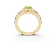 Fancy Yellow Oval Cut Diamond Halo Ring Set in Yellow gold with Pavé Split Shank and Prong Setting