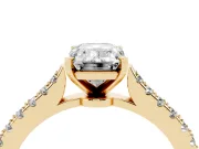 Emerald Cut Diamond Solitaire Engagement Ring Set in Yellow gold with Delicate Pavé Band and Prong Setting