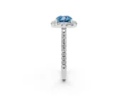 Cushion Cut Pave Halo Engagement Ring Setting for a Fancy Blue Lab-Grown Diamond | Pave Band | Platinum