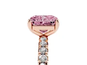 Fancy Pink Radiant Cut Diamond Pavé Solitaire Ring Set in Rose gold with Round Band and Prong Setting