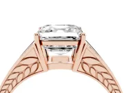 Asscher Cut Diamond Split Shank Ring Set in Rose gold with Pavé Band and Prong Setting