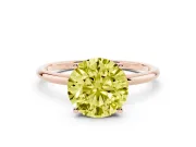 Fancy Yellow Round Cut Diamond Solitaire Engagement Ring Set in Rose gold with Thin Band and Prong Setting