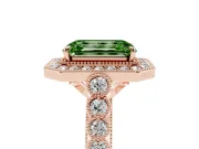 Emerald Cut Graduated Milgrain Halo Engagement Ring Setting for a Fancy Green Lab-Grown Diamond | Rose Gold