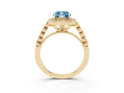 Cushion Cut Graduated Milgrain Halo Engagement Ring Setting for a Fancy Blue Lab-Grown Diamond | Yellow Gold