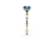Fancy Blue Asscher Cut Diamond Prong Set Engagement Ring Set in Yellow gold with Round Accent Pavé Band