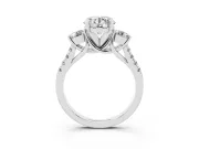 Three-Stone Round Cut Diamond Pavé Band Ring Set in Silver with Prong-Set Trio