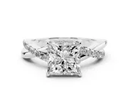 Princess Cut Crossover Pave Solitaire Engagement Ring Setting | Twisted Shoulders | White Gold