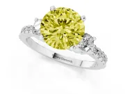 Round Three Stone Engagement Ring Setting for a Fancy Yellow Lab-Grown Diamond | Pavé Band | Sterling Silver
