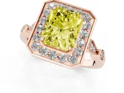 Radiant Cut Halo Engagement Ring Setting for a Fancy Yellow Lab-Grown Diamond | Bezel Station Shoulders | Rose Gold