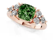 Cushion Cut Cluster Side Stone Engagement Ring Setting for a Fancy Green Lab-Grown Diamond | Plain Band | Rose Gold