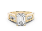 Emerald Cut Channel-Set Engagement Ring Setting | Princess Side Stones | Yellow Gold