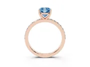 Fancy Blue Cushion Cut Diamond Solitaire Set in Rose gold with Round Pavé Band and Prong Setting