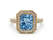 Radiant Cut Vintage Milgrain Halo Engagement Ring Setting for a Fancy Blue Lab-Grown Diamond | Bezel Head | Yellow Gold