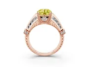 Fancy Yellow Round Cut Diamond Vintage-Inspired Milgrain Ring Set in Rose gold with Accent Split Shank