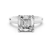Asscher Cut Diamond Solitaire Ring Set in White gold with Prong Head and Smooth Polished Band