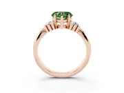 Fancy Green Three-Stone Heart Cut Diamond Channel Set Ring Set in Rose gold with Bar Prongs