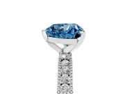 Fancy Blue Heart Cut Diamond Solitaire Ring Set in White gold with Slim Pavé Band and Prong Setting