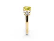 Fancy Yellow Princess Cut Diamond Cluster Ring Set in Yellow gold with Round Accent Stones and Prong Setting on a Plain Band
