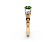 Cushion Cut Three Stone Engagement Ring Setting for a Fancy Green Lab-Grown Diamond | Beaded Shoulders | Yellow Gold