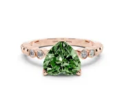 Fancy Green Heart Cut Diamond Solitaire Engagement Ring Set in Rose gold with Bezel Accents on Beaded Band