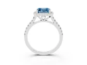 Asscher Cut Milgrain Floral Halo Engagement Ring Setting for a Fancy Blue Lab-Grown Diamond | Pavé Band | White Gold