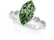 Fancy Green Marquise Cut Diamond Solitaire Engagement Ring Set in Platinum with Milgrain Bezel Accent Band