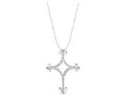 Round Lab-Grown Diamond Pavé Open Cross Pendant Necklace | Fleur-de-Lis Tips | White Gold