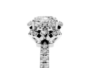 Cushion Cut Diamond Halo Pavé Band Ring Set in Silver with Prong-Held Center