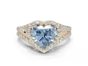 Heart-Shaped Halo Pavé Engagement Ring Setting for a Fancy Blue Lab-Grown Diamond | Narrow Split Shank | Yellow Gold