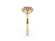 Fancy Pink Emerald Cut Diamond Halo Ring Set in Yellow gold with Plain Solitaire Band and Prong Setting