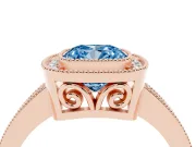 Fancy Blue Cushion Cut Diamond Halo Ring Set in Rose gold with Pavé Band and Milgrain-Edged Prongs