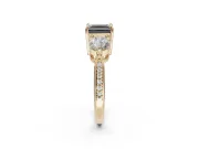 Princess Cut Three Stone Engagement Ring Setting for a Black Center | Tapered Pavé Band | Yellow Gold