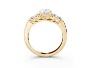 Oval Cut Diamond Cluster Ring Set in Yellow gold with Round Accent Stones and Prong Setting on a Plain Band