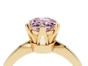 Fancy Pink Oval Cut Diamond Solitaire Engagement Ring Set in Yellow gold with Slim Tapered Solitaire Band